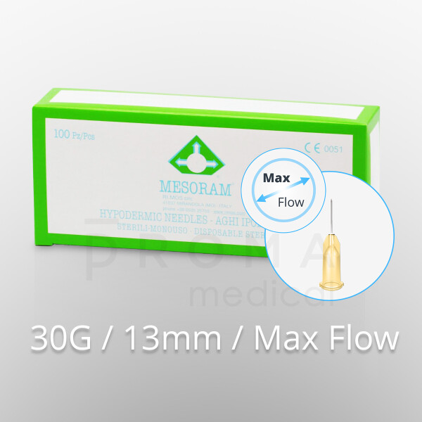 Mesoram Mikro-Injektionsnadeln, 30G / 13mm / größerer Innendurchmesser, 100Stk.
