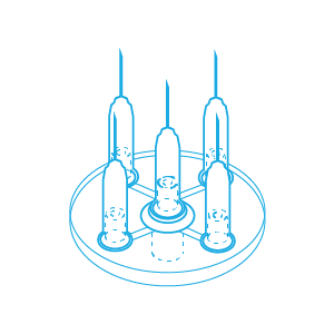Mesoram multi injector plates with micro-injection needles, circular, 5-fold, 27G / 4mm, 36pcs.