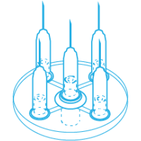 Mesoram multi injector plates with micro-injection needles, circular, 5-fold, 27G / 4mm, 36pcs.